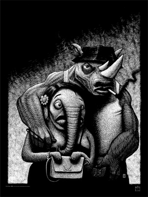 Affiche Rhinocéros contre Éléphant